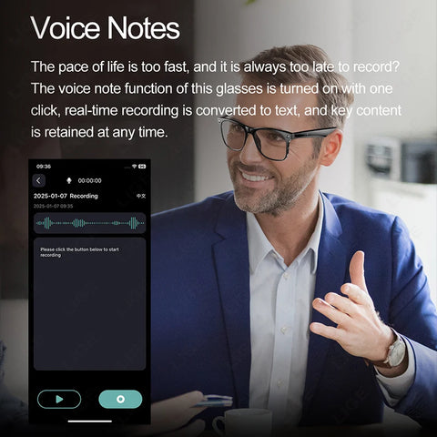 2025 New Smart Glasses Men 163 Online Language Al Intelligent Translation Anti-blue Lenses Wireless Call Voice Assistant Glasses