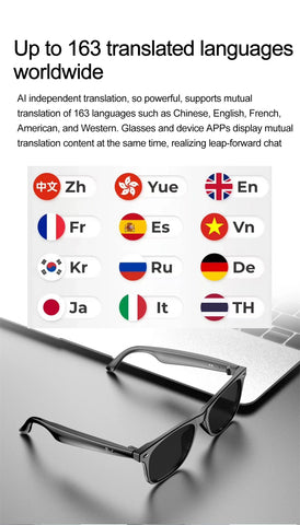2025 New Smart Glasses Men 163 Online Language Al Intelligent Translation Anti-blue Lenses Wireless Call Voice Assistant Glasses