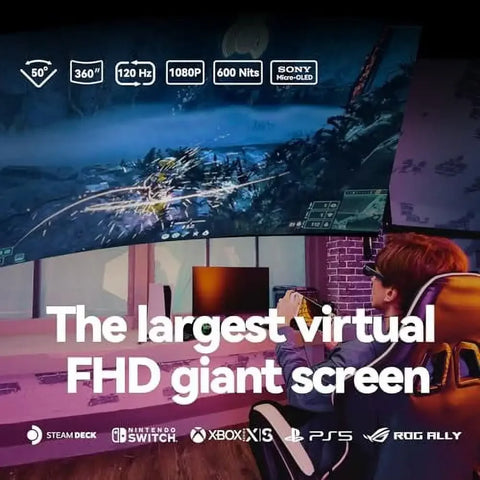 AR Glasses, Smart Glasses with 360'' Micro-OLED Virtual Theater, 50° FOV, 600nits Brightness, HDCP Support & Cloud Gaming