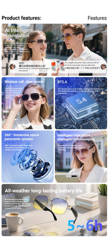 Fashion Sunglasses 2025 Smart Glasses Bluetooth Call Women Men UV400 Hiking Fishing Al Intelligent Wireless Translation Glasses