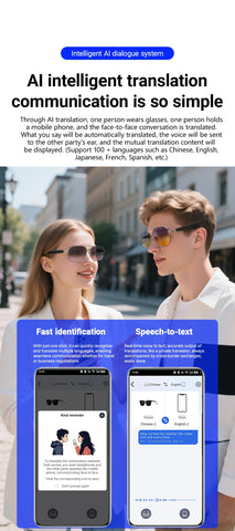 Fashion Sunglasses 2025 Smart Glasses Bluetooth Call Women Men UV400 Hiking Fishing Al Intelligent Wireless Translation Glasses