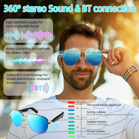 Wireless smart glasses with audio and voice calling, rechargeable music glasses with built-in microphone
