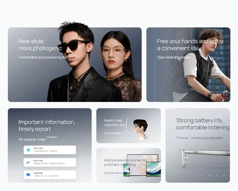 Huawei Smart Glasses 2 All-weather intelligent broadcasting, 11 hours of continuous listening, open listening design
