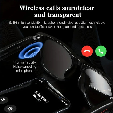 SENBONO Men's Smart Glasses With Bluetooth Call Wireless Smart Glasses Camera Control Speaker Sunglasses Anti-blue light Glasses