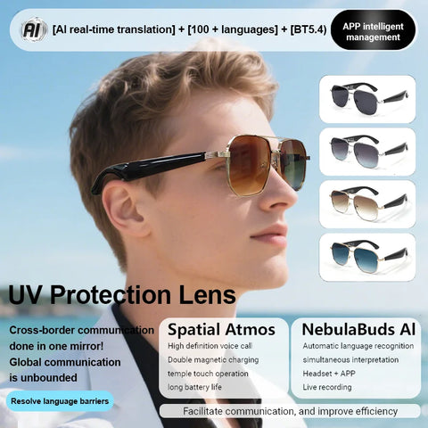 Fashion Sunglasses 2025 Smart Glasses Bluetooth Call Women Men UV400 Hiking Fishing Al Intelligent Wireless Translation Glasses