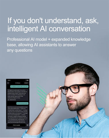 2025 New Smart Glasses Men 163 Online Language Al Intelligent Translation Anti-blue Lenses Wireless Call Voice Assistant Glasses