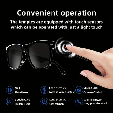 SENBONO Men's Smart Glasses With Bluetooth Call Wireless Smart Glasses Camera Control Speaker Sunglasses Anti-blue light Glasses